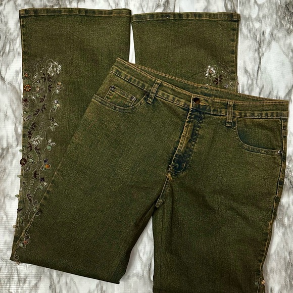 AZI Women’s Embroidered Boho Denim Blue Jeans Sz 32 Hippy Vintage Vibes Cowgirl - Picture 1 of 15